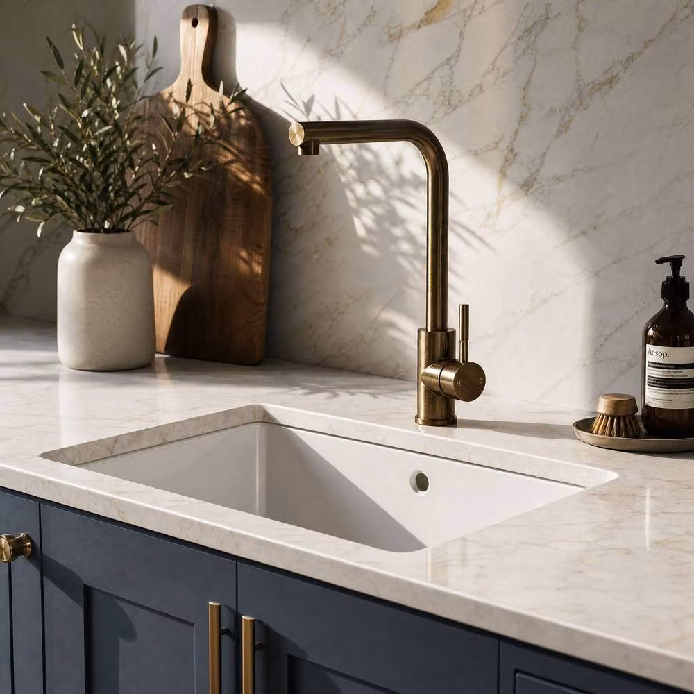 Balterley L-Neck Kitchen Sink Mixer Tap in Brushed Antique Brass and Brown – 2