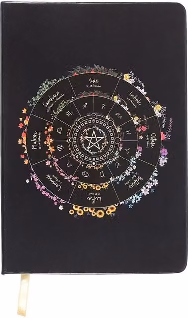 Kingsbury Gifts Wheel of the Year Lined A5 Hardcover Notebook in Black