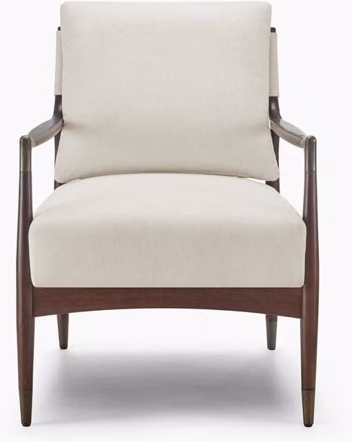 FurnitureboxUK Delia Mid Century Modern Accent Chair in Beige Fabric with Walnut Wood Frame
