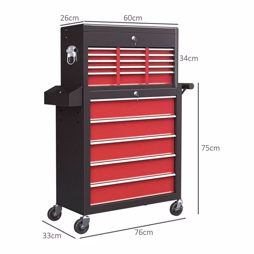 NESTLUNE Lockable Roller Tool Chest Cabinet in Red, W: 100 cm, D: 33 cm, H: 75 cm – 2