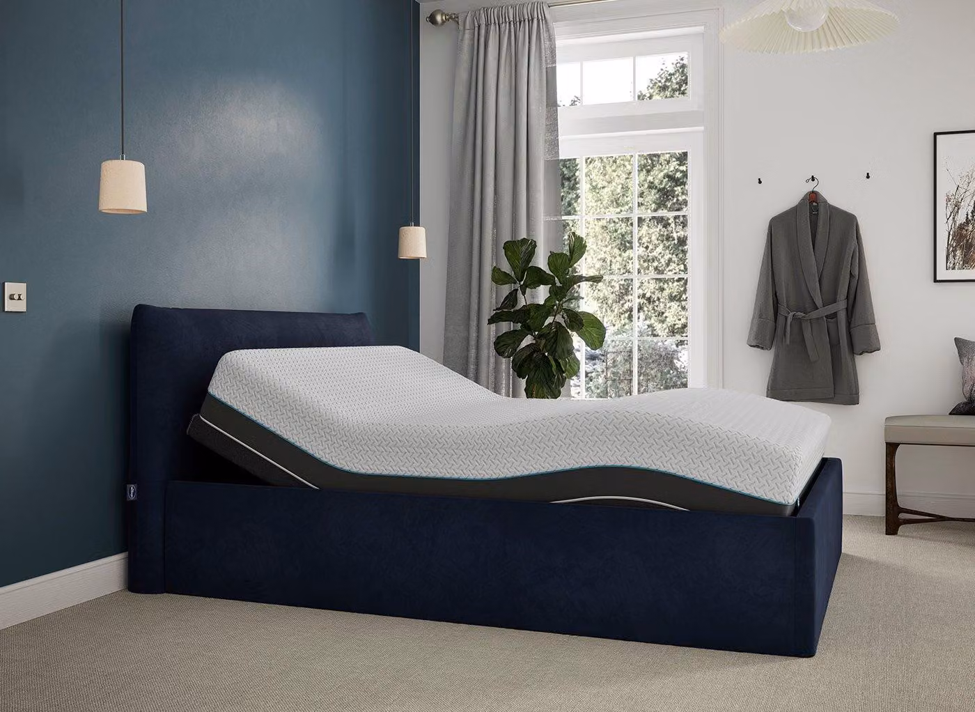 Silentnight Perrie Sleepmotion Blue Upholstered Motorised Adjustable Bed Frame