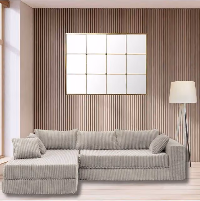 Groundlevel Camden 3 Seater Sectional Velvet Sofa in Beige