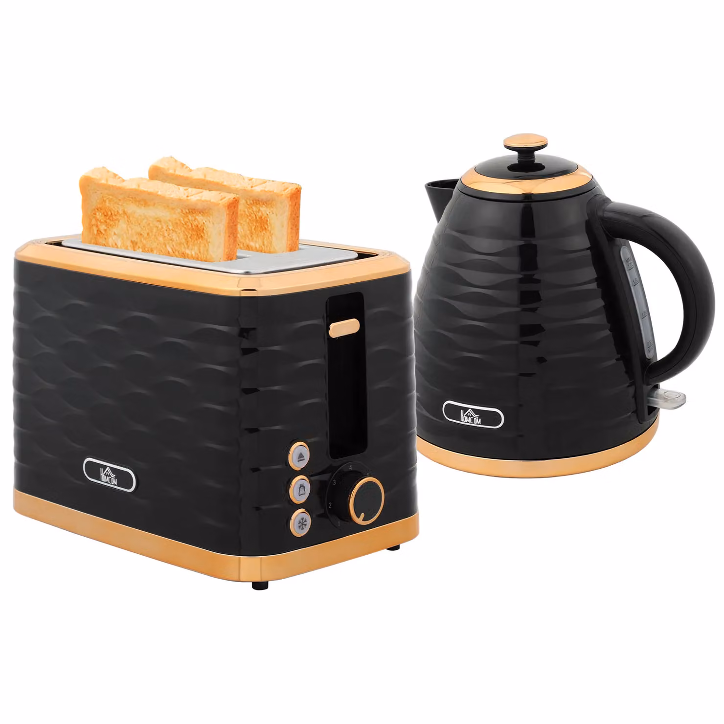 HOMCOM Kettle and 2 Slice Toaster Set, 1.7 l, Black – 2
