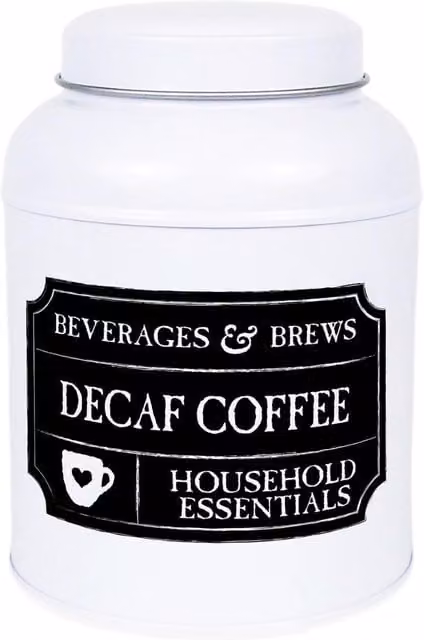 Purely Home Decaf Tea Canister, Black Chalkboard-Style Small Domed Metal Kitchen Storage Tin