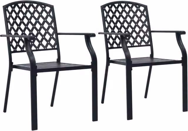 Berkfield Home Set of 2 Stackable Industrial Outdoor Chairs in Matt Black Steel – 1