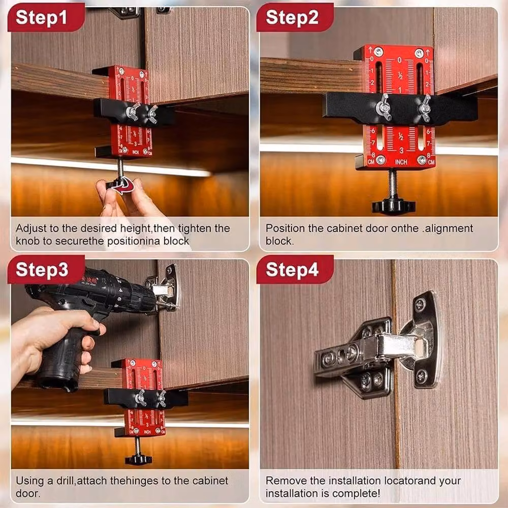 SPETLEK Red Aluminium Alloy Cabinet Door Installation Jig Positioner Tool for Cupboards and Wardrobes – 6