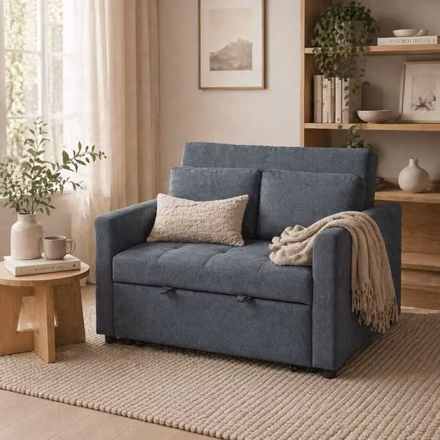 Wyld Haus Matano 2 Seater Click Clack Sofa Bed in Charcoal Grey with Scatter Cushions