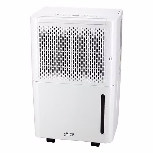 TCP 6L Portable Dehumidifier in White with 2.1L Water Tank, Sleep Mode, Continuous Drainage and Timer – 1