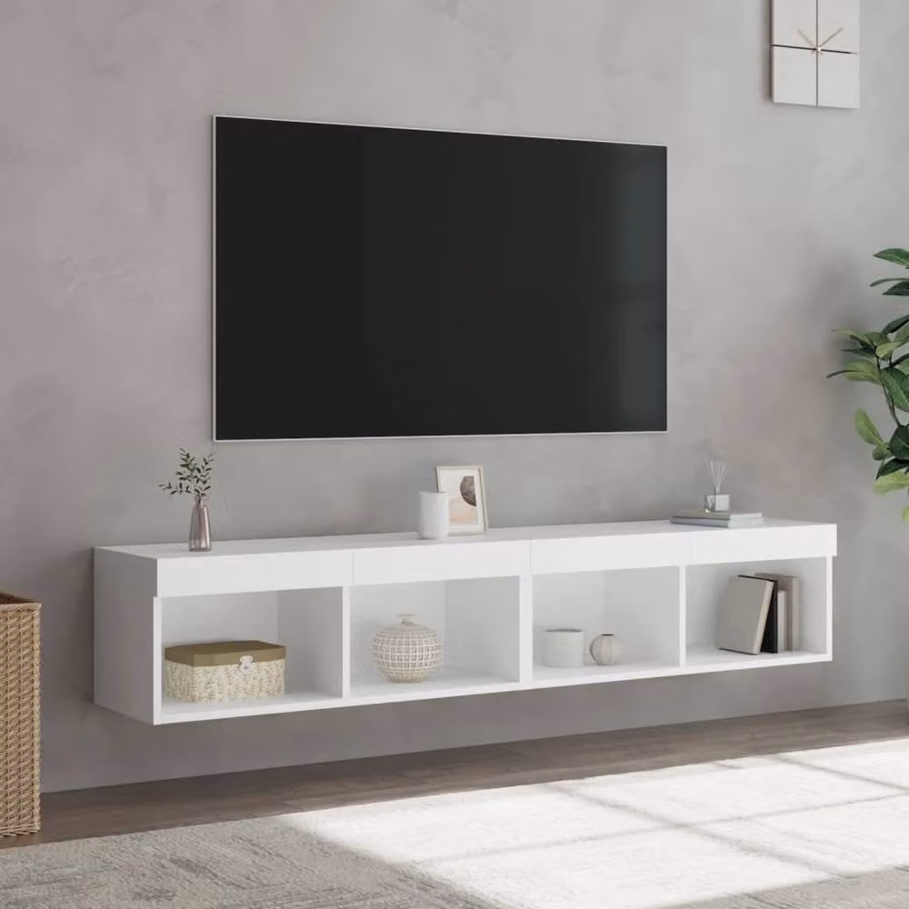Berkfield Home Set of 2 White Modern TV Cabinets with LED Lights, W/D/H: 80 x 30 x 30 cm – 1