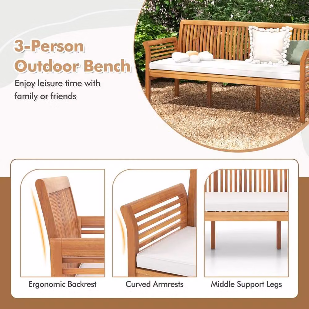 SPETLEK 3 Seater Acacia Wood Garden Bench with High Back Design in Natural Brown, Width: 159 cm – 4