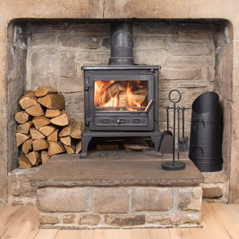 JVL Alderley 3 Piece Freestanding Metal Fireplace Companion Set with Stand, Black – 5