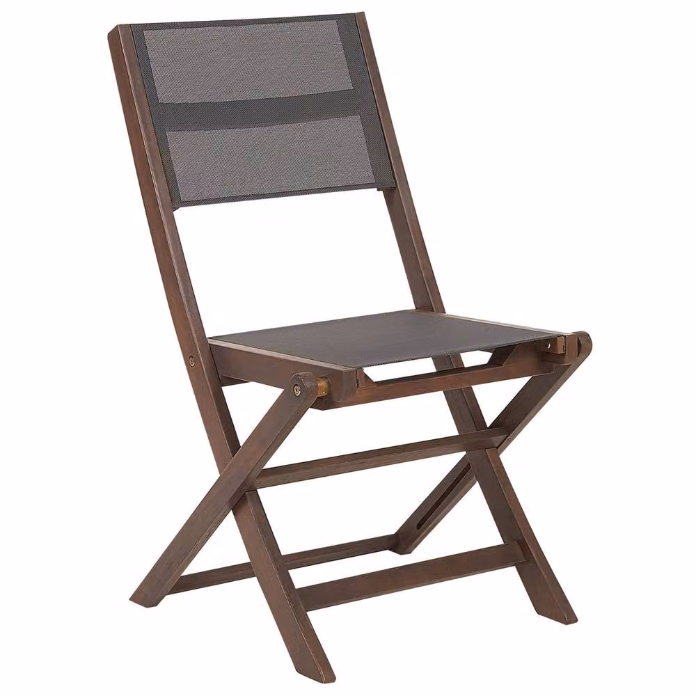 Wyld and Coco Set of 2 Folding Outdoor Garden Chairs in Dark Acacia Wood and Grey PVC – 3