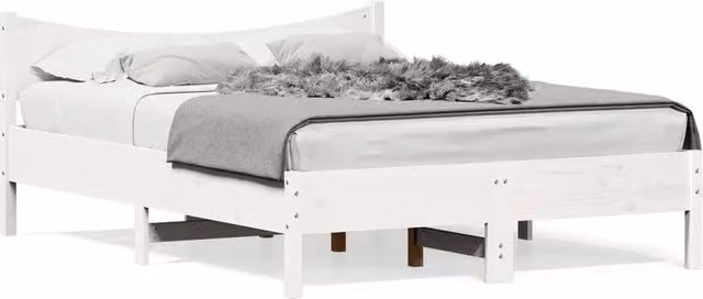 Berkfield Home Solid Wood Pine Bed Frame in White, W: 135 cm, L: 190 cm