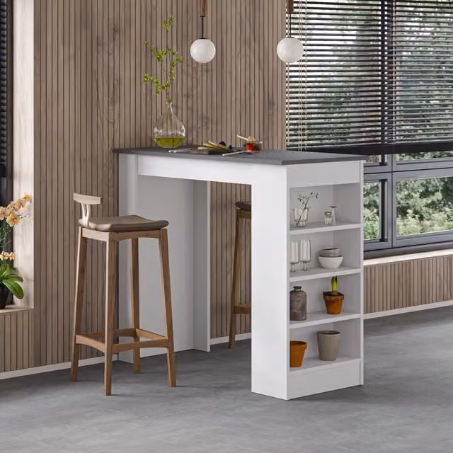 Decortie Modern Kitchen Bar Dining Table with 4-Tier Storage in Anthracite Grey and White