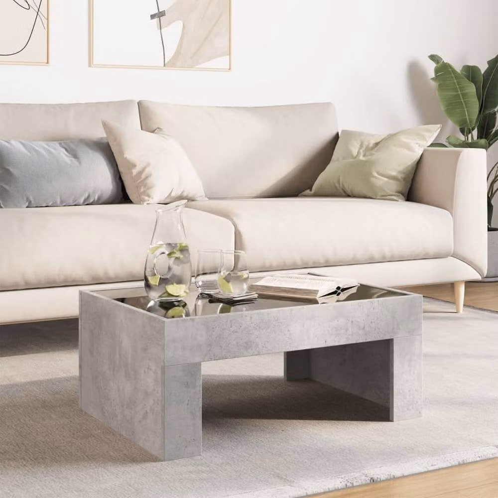 Berkfield Home Infinity LED Coffee Table in Concrete Grey, W: 70 cm, D: 50 cm, H: 30 cm – 1