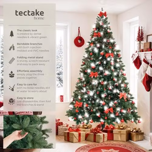 tectake Prancer Artificial Christmas Tree in Green with Metal Stand, Height: 230 cm – 2