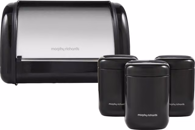 Morphy Richards Black Compact Bread Bin and Small Stainless Steel Canister Bundle