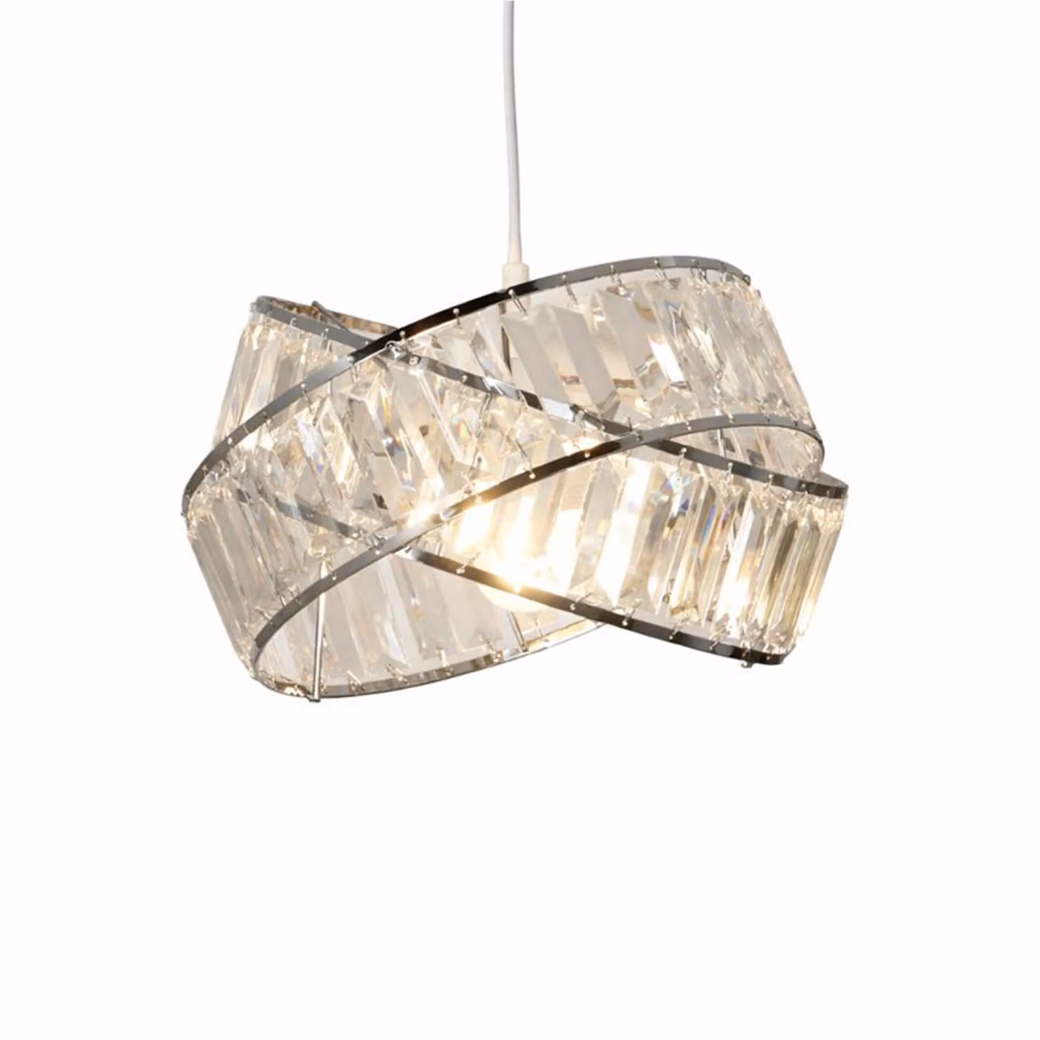 Lighting Collection 2 Band Chrome Easy Fit Lamp Shade in Silver – 2
