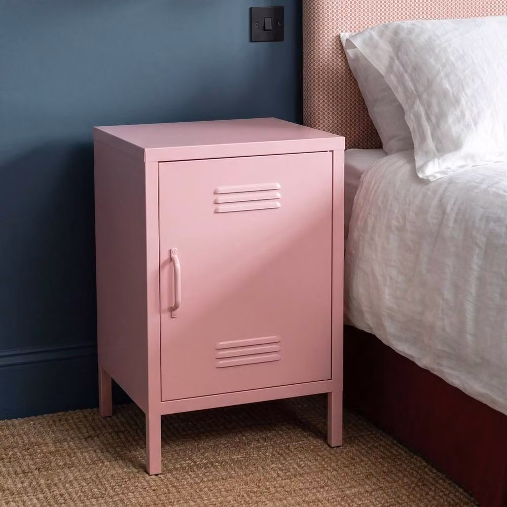 PAWNORA Pink Industrial Metal Storage Bedside Cabinet with Hinged Doors and Internal Shelves W/D/H: 31.5 x 41.0 x 59.5 cm – 2