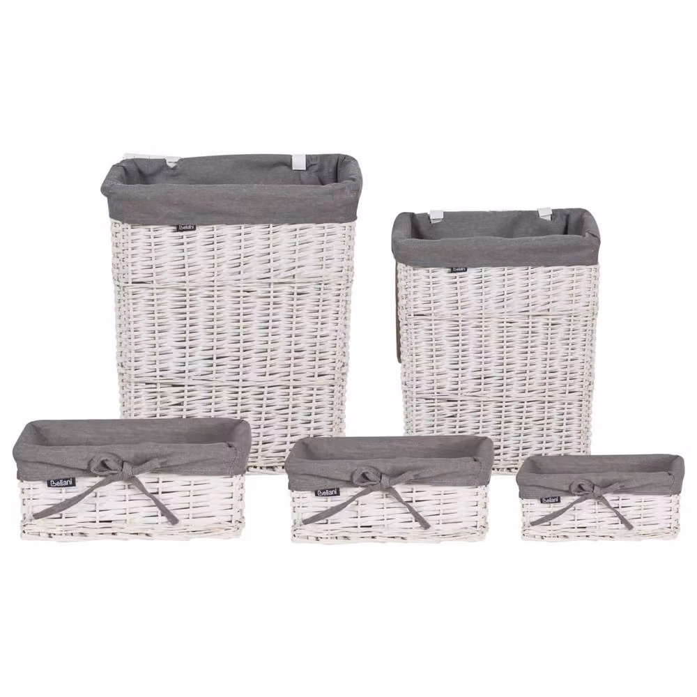 Wyld and Coco Set of 5 White Willow Laundry Baskets with Grey Lining – 2