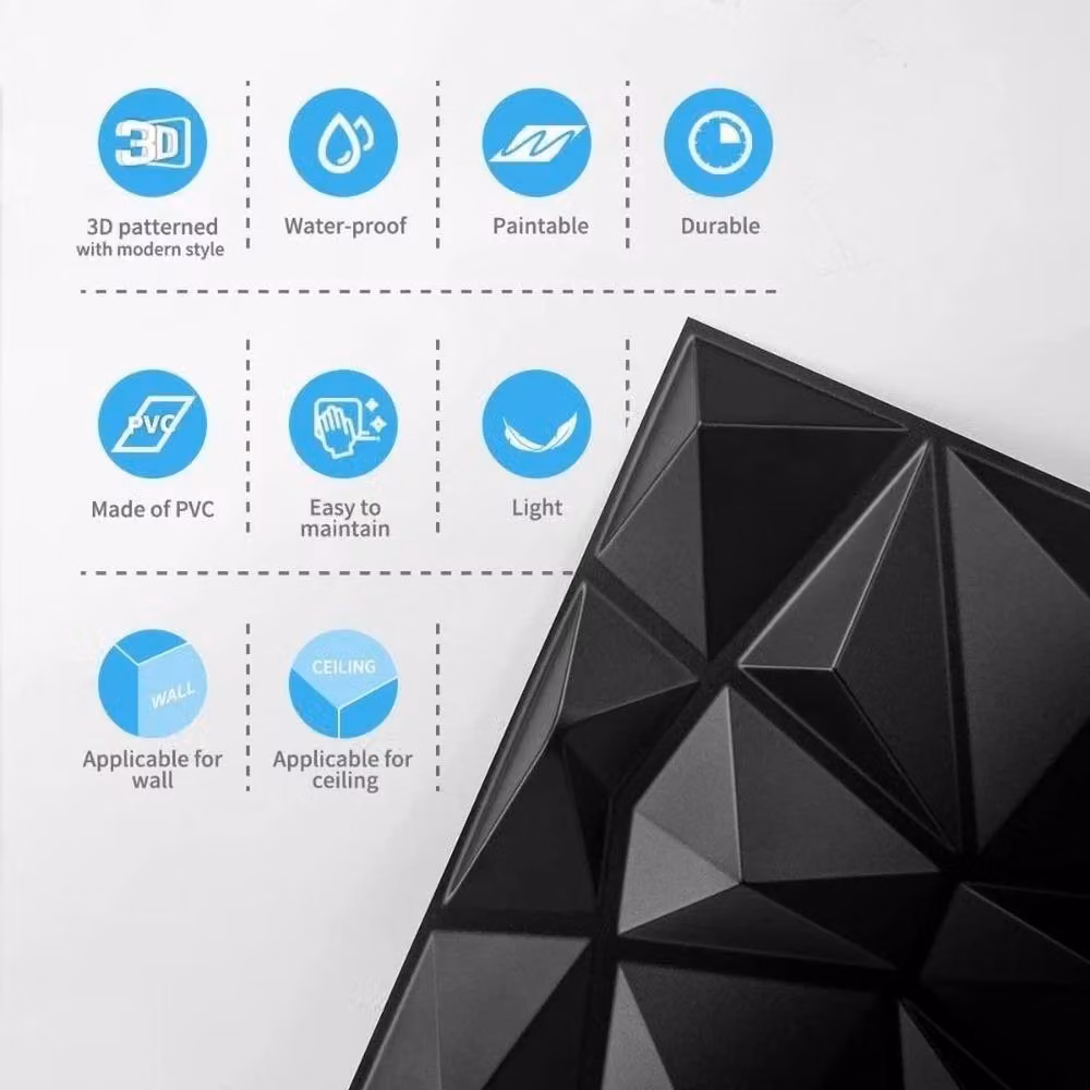 SPETLEK Modern Geometric Decorative Wall Panels, Black, 10 Pieces, W/D/H: 30 x 30 x 30 cm – 2