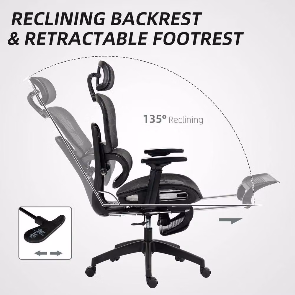 KORVIXA Black Fabric Executive Office Chair with Headrest and Armrests – 5
