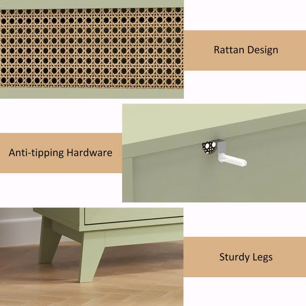 Wyld Haus Raritte 4 Drawer Chest in Green with Rattan Style Woven Panels – 5