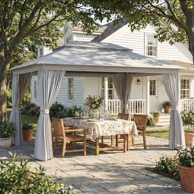 Outsunny Grey Outdoor Garden Gazebo with Netting and Curtains, W 4 m x D 3 m