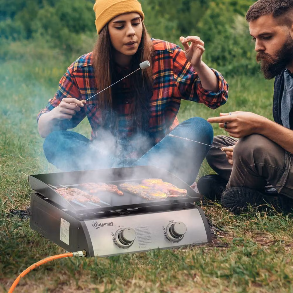 Rolipo 2 Burner Gas Plancha BBQ Grill 6kW Non-Stick Tabletop in Silver W/D/H: 48 x 48 x 21 cm – 4