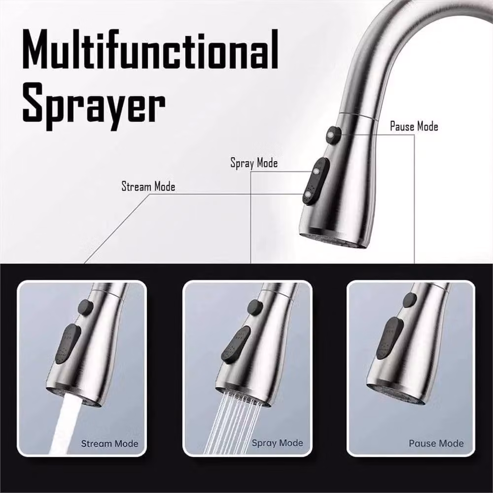 Nordara Silver Stainless Steel Kitchen Sink Mixer Faucet with Single Lever and Pull Out Sprayer – 4