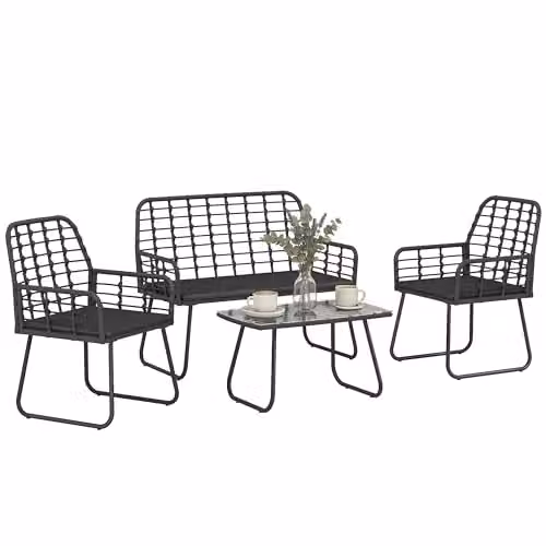 Outsunny 4 Piece Rattan Garden Furniture Set in Black with Upholstered Cushions and Powder Coated Steel Frame – 1