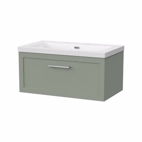 Balterley Stonnall Traditional Wall Hung 1 Drawer Vanity Unit and Fireclay Basin, Reed Green, W: 80 cm, D: 46 cm, H: 40.4 cm – 2