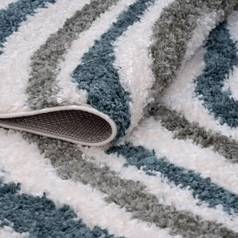 THE RUGS Moodi Wavy Design Shaggy Soft High Pile Round Living Room Rug in Green, Diameter: 120 cm – 3