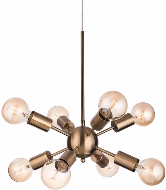 Alfa 8 Light Multi Arm Ceiling Pendant in Antique Brass with E27 Bulb Holder