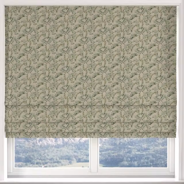 ANTE DECOR Lamina Made to Measure Blackout Roman Blind in Green Fern Floral Design