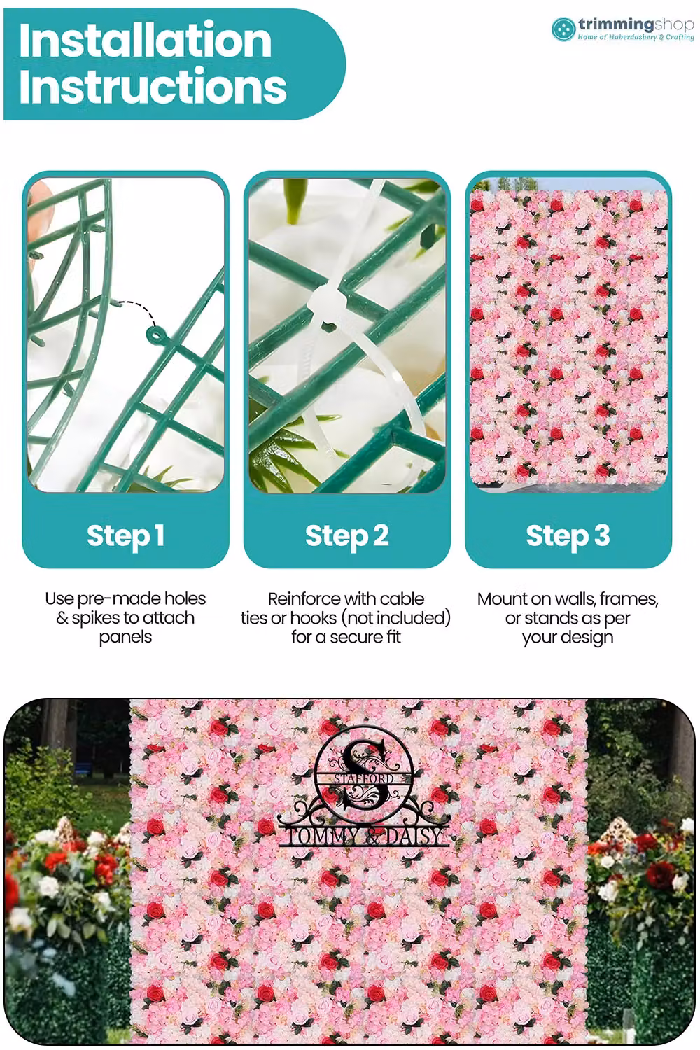 Neel Blue Pink Decorative Artificial Rose Flower Wall Panel for Wedding Photo Backgrounds – 2