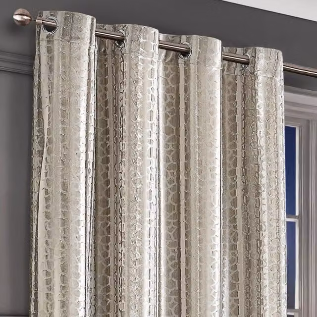 Intimates Verity Crushed Velvet Embossed Blackout Eyelet Curtains in Beige, Width: 140 cm, Drop: 137 cm