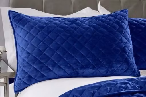 New Edge Blinds Banbury Blue Velvet Quilted Geometric Bedspread and Pillow Shams Set – 3