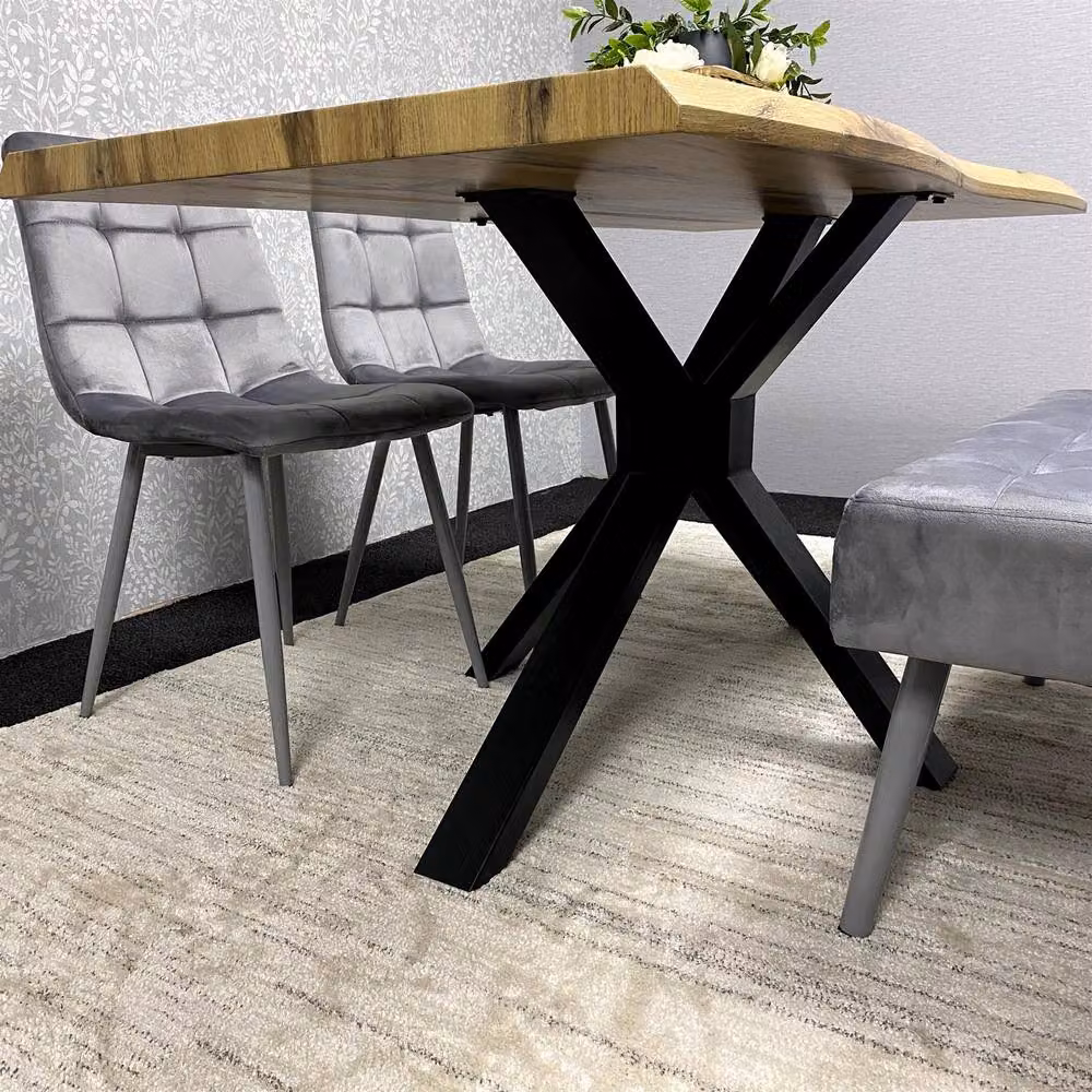 KOSY KOALA Wood Dining Set with Grey Velvet Tufted Chairs and Bench – 3