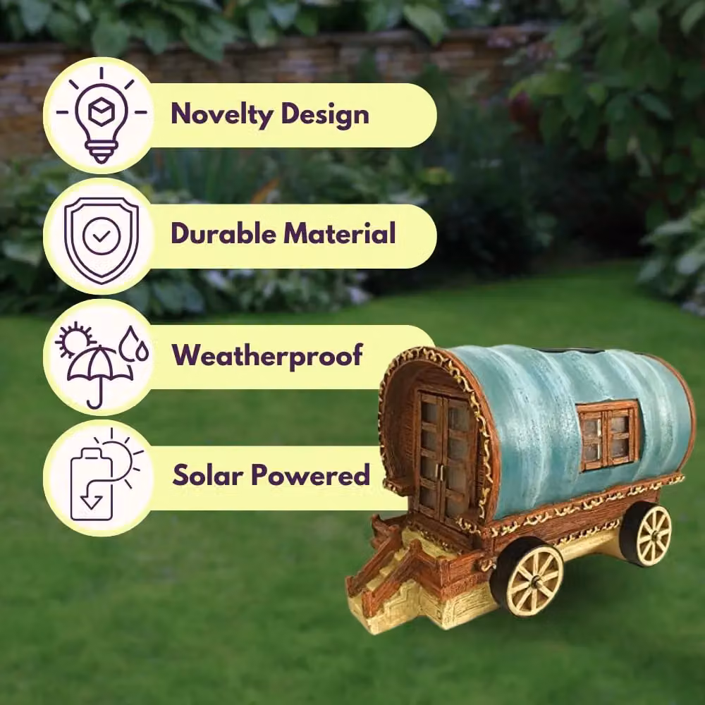 Marco Paul Solar LED Gypsy Rose Caravan Garden Ornament, Multicolour, H 53.4 cm x W 45.7 cm – 5