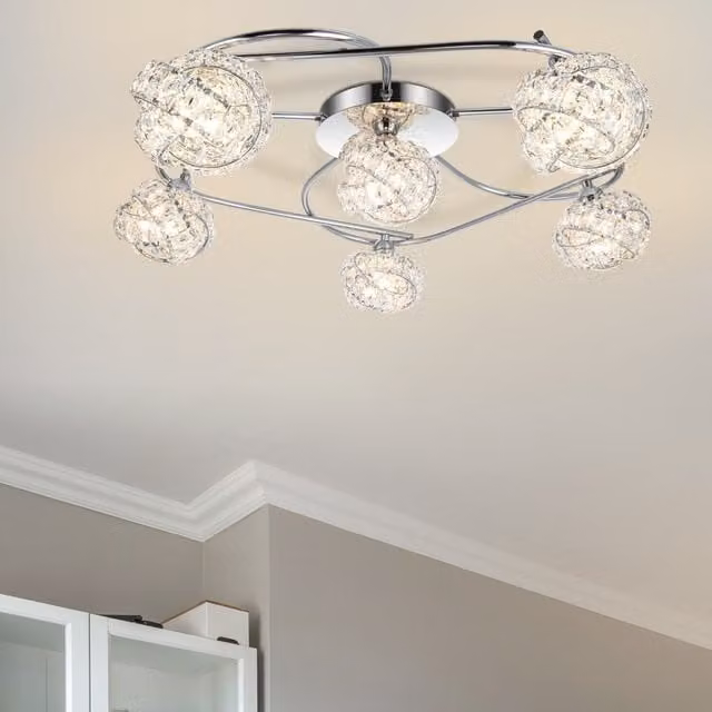 COSYLYTE Mirri 6 Light Glass Ceiling Light in Chrome