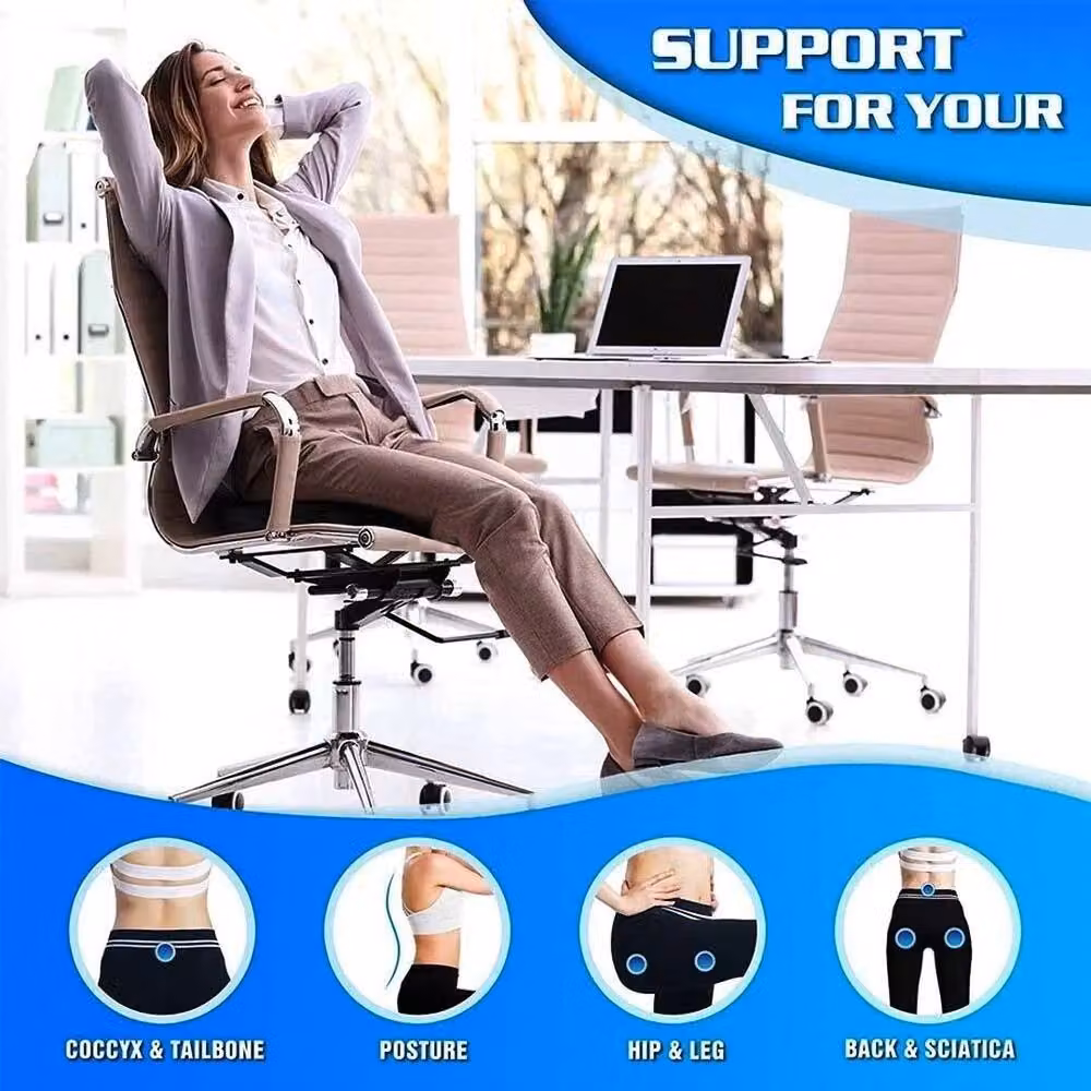 PAWNORA Black Memory Foam Orthopaedic Coccyx Seat Pillow for Back Pain Relief, W: 125 cm, L: 190 cm – 3