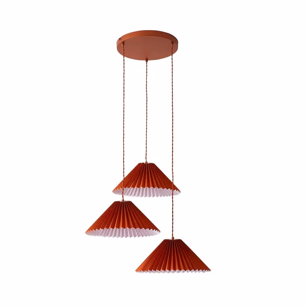 ValueLights Akira Pleated 3 Way Triple Drop Ceiling Pendant Light with LED Bulbs in Burnt Orange – 4