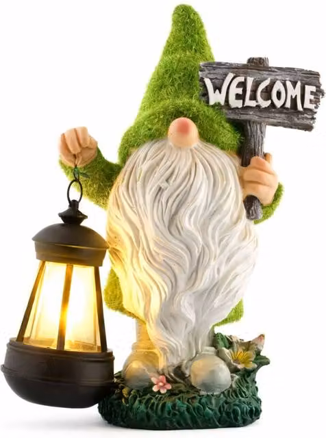 Gardenwize Solar Gonk Welcome Ornament with LED Lantern in Multicolour