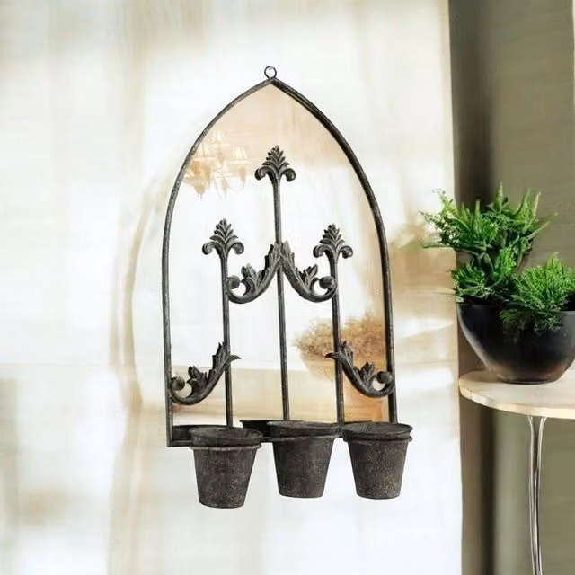 Minster Antique Rusty Wall Mirror with Triple Planter, Dark Grey, W: 45 cm, H: 78 cm – 2