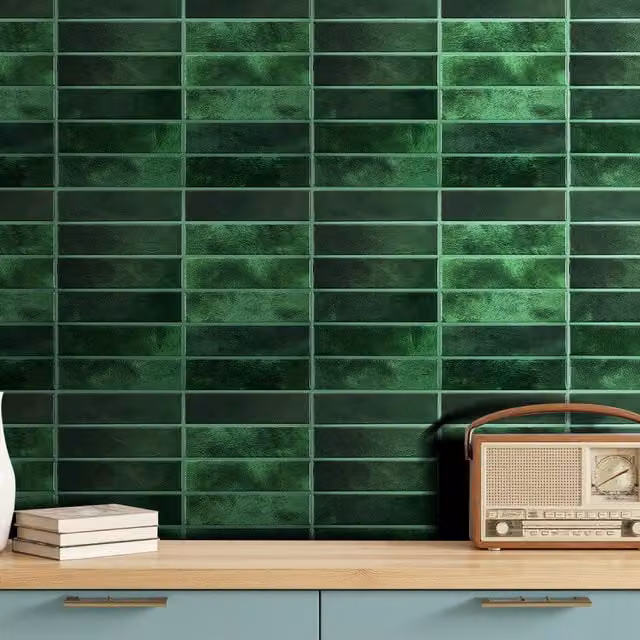 Livingandhome Set of 10 Self Adhesive 3D Geometric Tile Wallpaper Stickers, Green, W: 29.0 cm, H: 22.9 cm, D: 22.9 cm