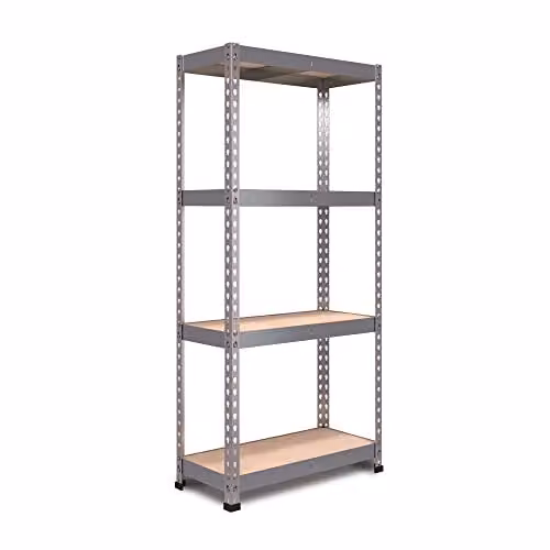 RBUK RB BOSS FastLok 4 Tier Garage Shelving Units in Silver, Galvanised Steel and MDF, W/D/H: 160 x 35 x 160 cm