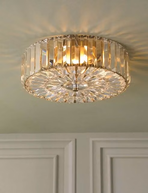 Laura Ashley Fernhurst Crystal Flush Ceiling Light in Antique Brass