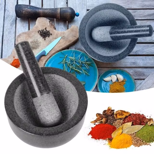 SPETLEK Large Round Granite Pestle and Mortar Set in Black – 1