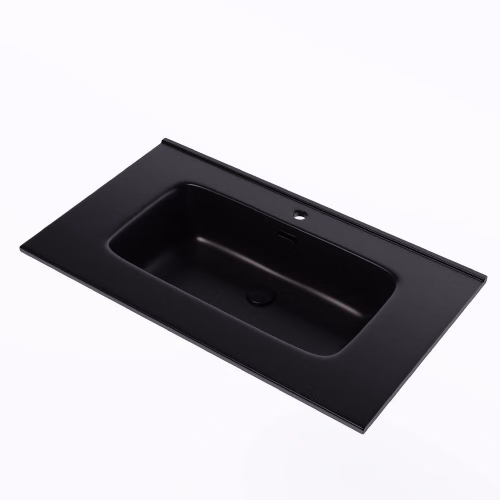 Banyetti Athena Ceramic Rectangular Wall Mounted Basin Sink in Black, W: 80.0 cm, D: 46.5 cm, H: 17.0 cm – 2